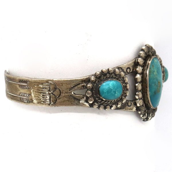 Native American Bell Trading Post Sterling Silver and Turquoise Cuff Bracelet
