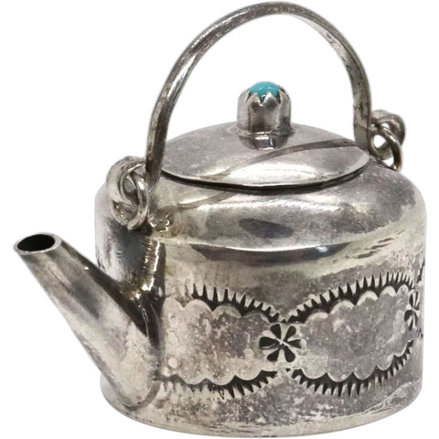 Native American Elizabeth Whitman Navajo Sterling Silver Turquoise Miniature Teapot