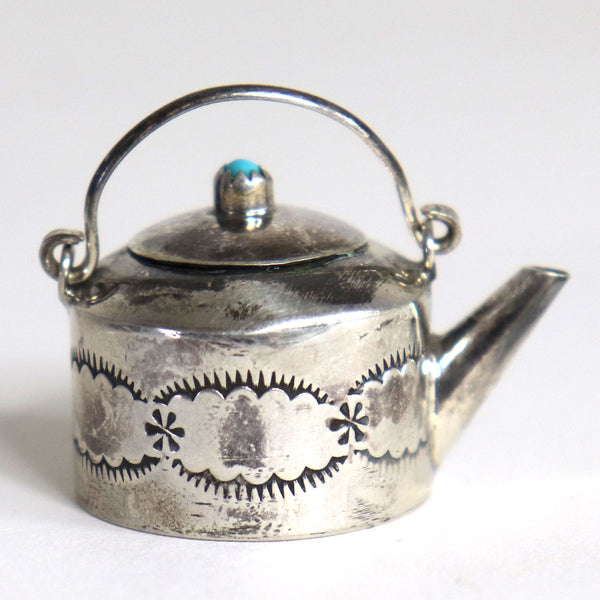 Native American Elizabeth Whitman Navajo Sterling Silver Turquoise Miniature Teapot