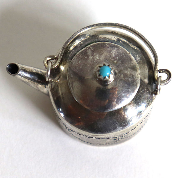 Native American Elizabeth Whitman Navajo Sterling Silver Turquoise Miniature Teapot