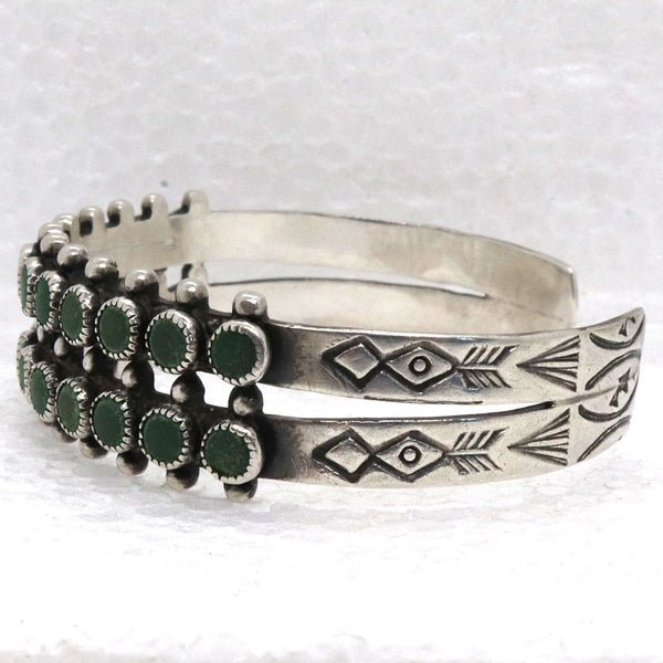 Vintage Native American Sterling Silver and Turquoise Petit Point Cuff Bracelet