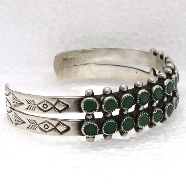 Vintage Native American Sterling Silver and Turquoise Petit Point Cuff Bracelet