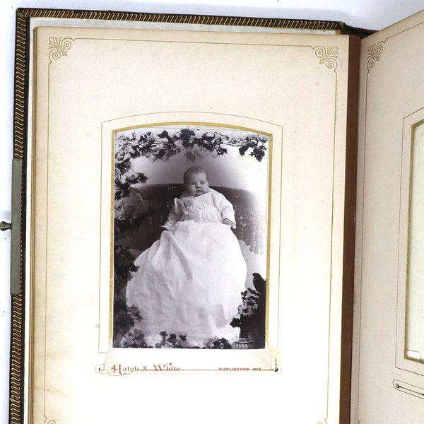 American Victorian Gilt Leather Album and Portrait Photographs