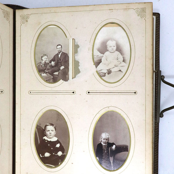 American Victorian Gilt Leather Album and Portrait Photographs