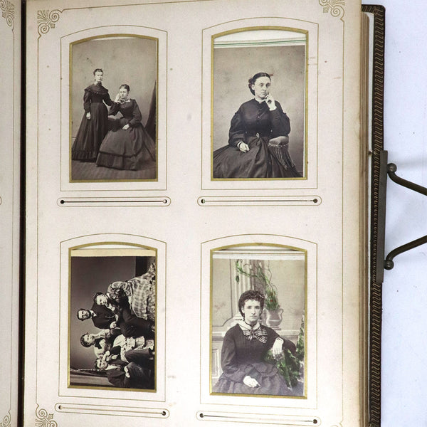 American Victorian Gilt Leather Album and Portrait Photographs