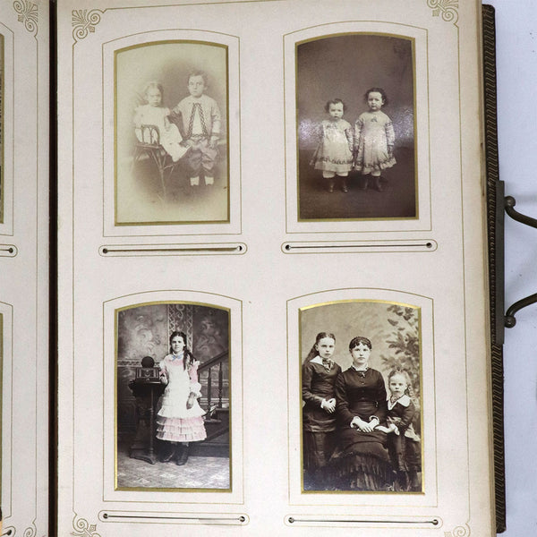 American Victorian Gilt Leather Album and Portrait Photographs