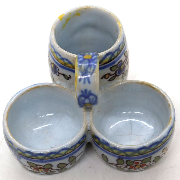 French Charles Fourmaintraux Faience Pottery Triple-Bowl Cruet Stand