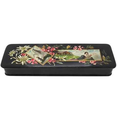 English Victorian Papier-Mache Black Lacquer Rectangular Glove Box