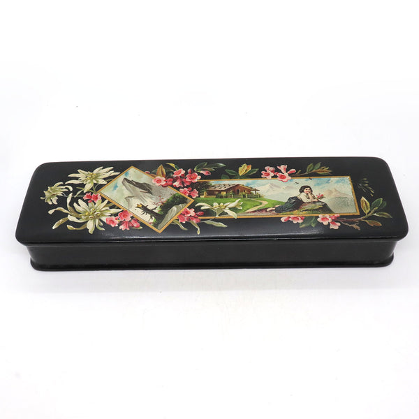 English Victorian Papier-Mache Black Lacquer Rectangular Glove Box