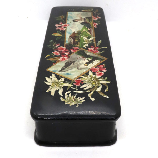 English Victorian Papier-Mache Black Lacquer Rectangular Glove Box