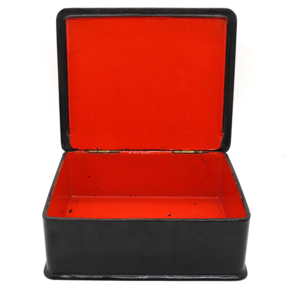 Large English Papier-Mache Black and Gold Lacquer Rectangular Trinket Box