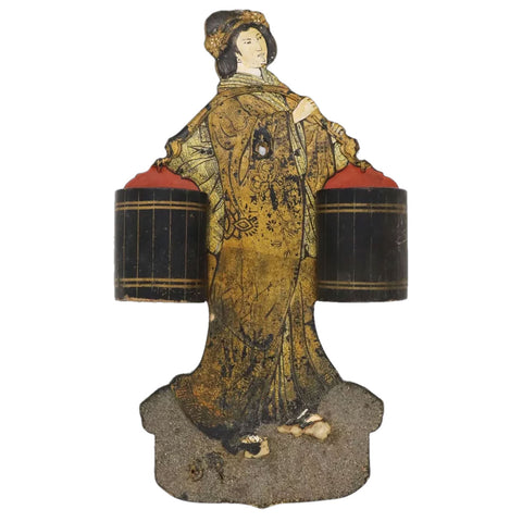 English Papier-Mache Lacquer Matches Wall Mount Figural Holder