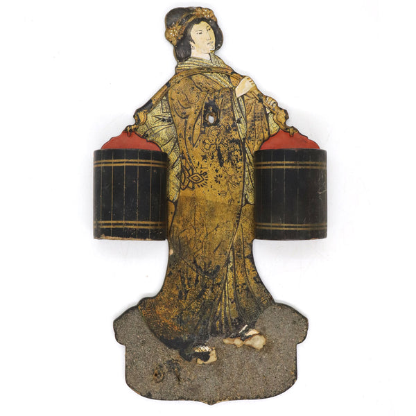 English Papier-Mache Lacquer Matches Wall Mount Figural Holder