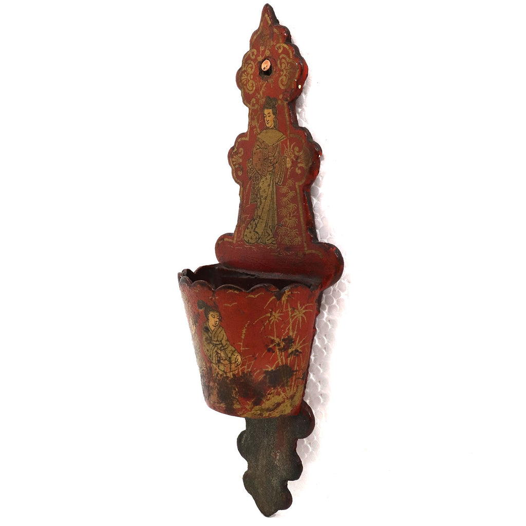 English Papier Mache Red Lacquer Matches Wall Pocket Holder English papier mache red lacquer matches wall pocket holder