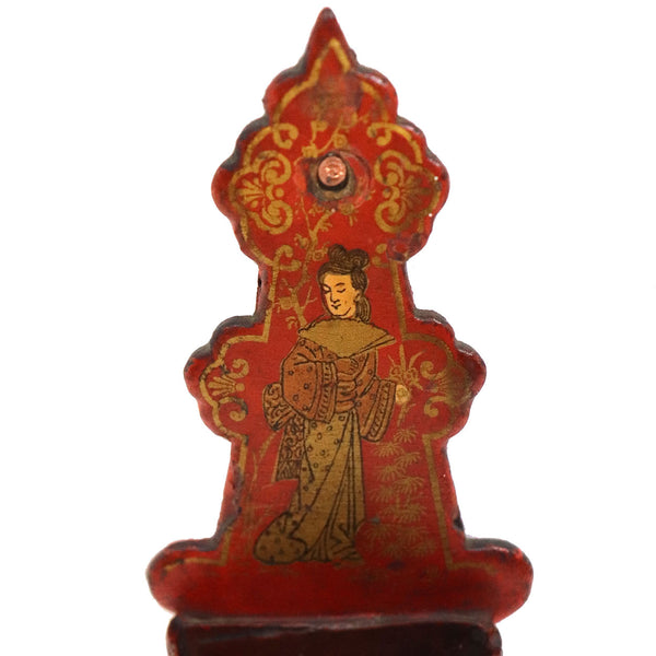 English Papier-Mache Red Lacquer Matches Wall Pocket Holder