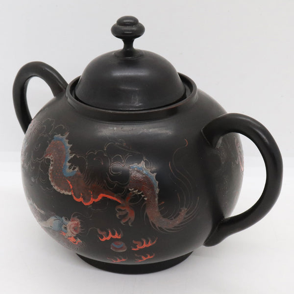 Chinese Export K.K.C.K. Black Lacquer Dragon Chasing Pearl Sugar Bowl