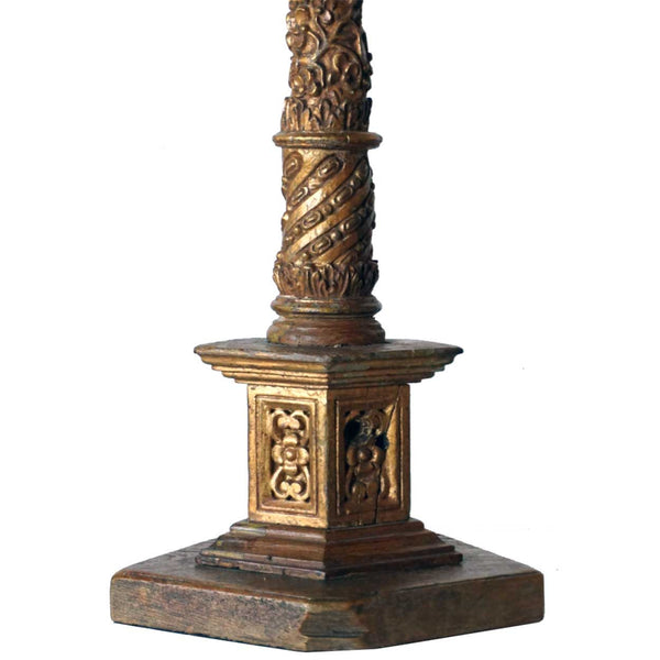 Two Indo-Portuguese Giltwood Altar Columns as One-Light Table Lamps