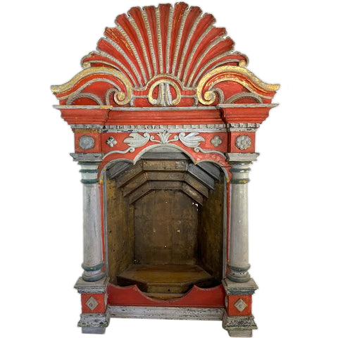 Indo-Portuguese Baroque Style Painted Teak Altar Niche