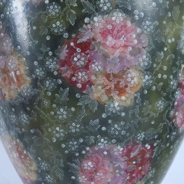 Monumental German Royal Bonn Ceramic Enamelled Floral Bolted Vase