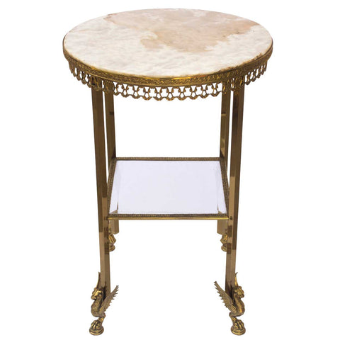 American Empire Style Marble, Glass and Brass Gueridon Stand / Side Table