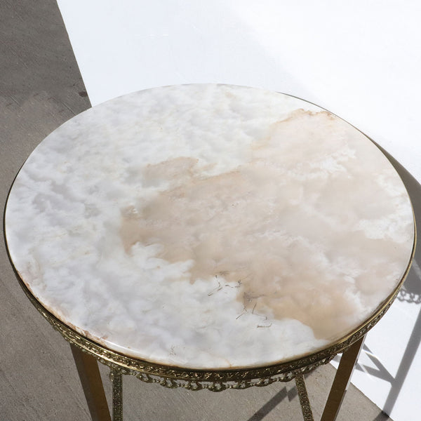 American Empire Style Marble, Glass and Brass Gueridon Stand / Side Table